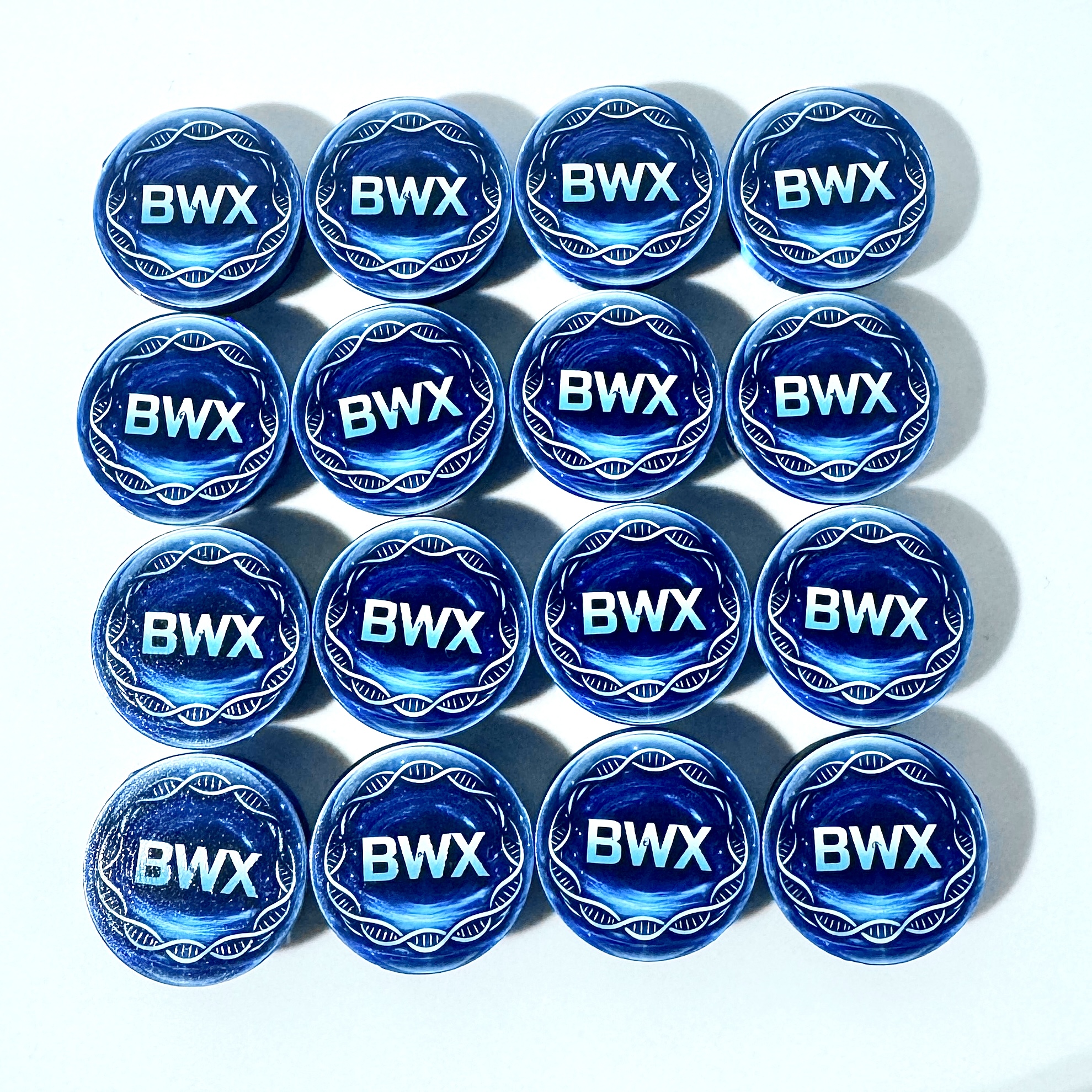 Blue caps with BWX DNA pattern logo