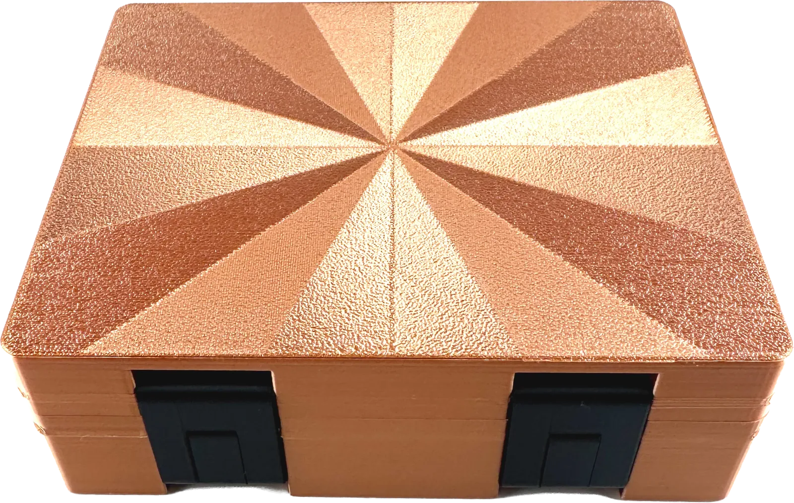 Copper metallic starburst vial box, closed