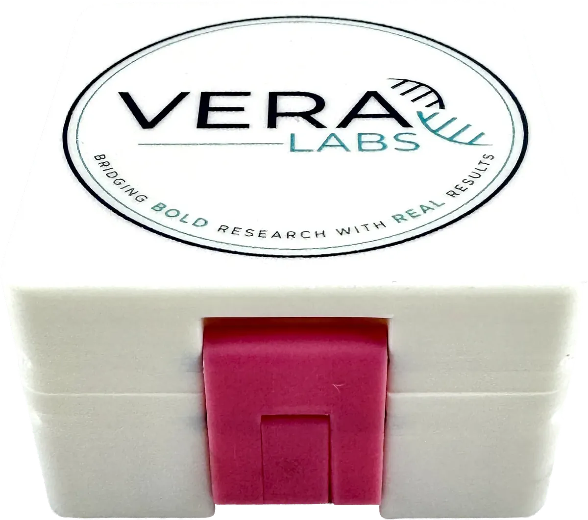 White vial box with a Vera Labs logo printed on the lid