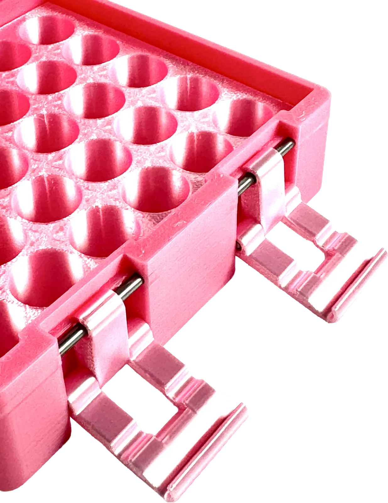 Pink vial box open, showing an empty pink vial holder